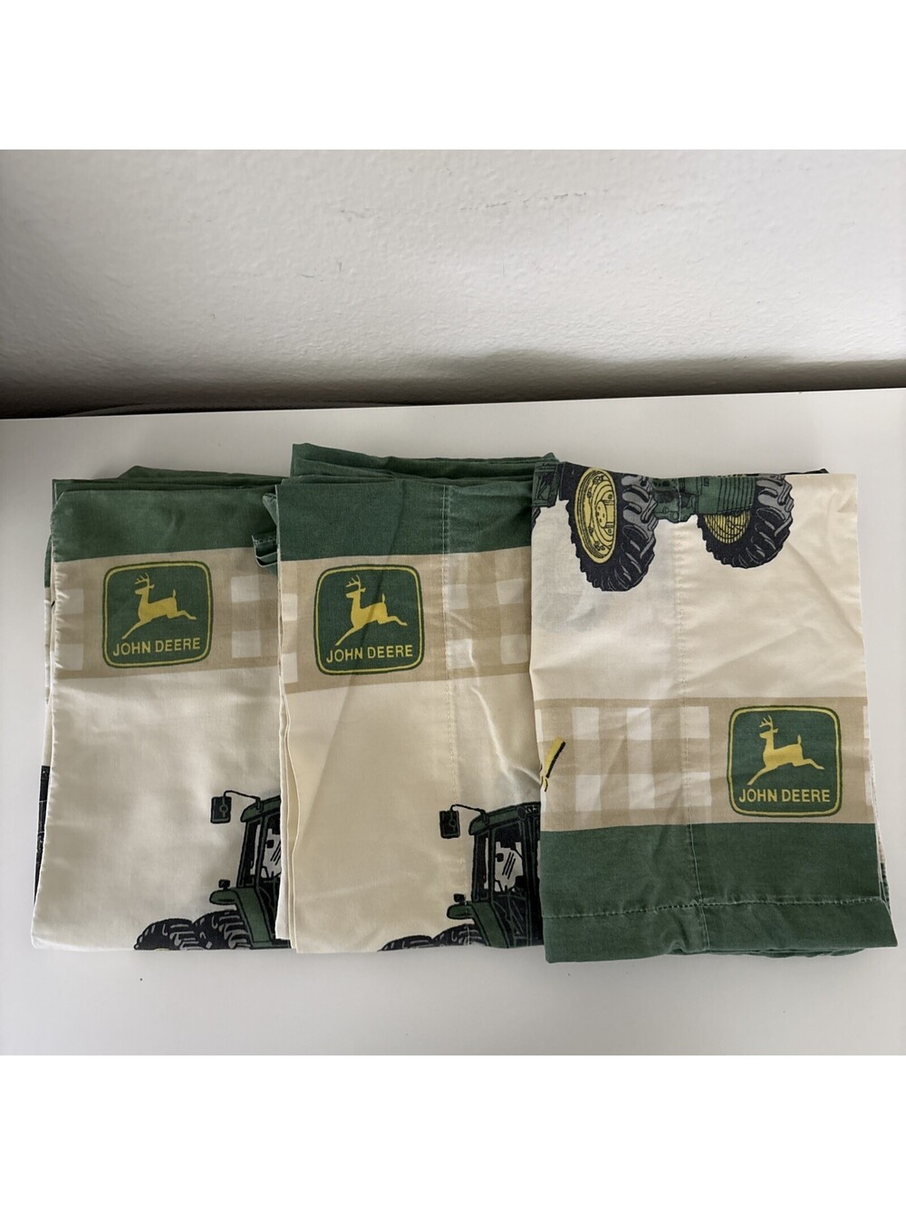 Vintage 90s John Deere Tractor Pillowcases Nothing Runs like a Deere Lot of 3